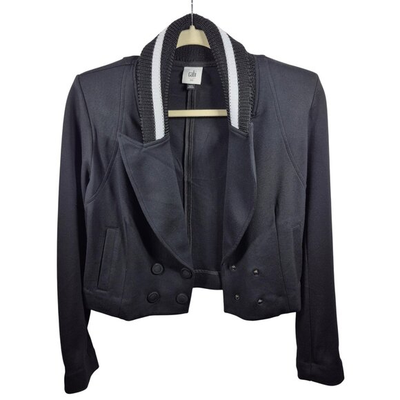 Cabi Jacket Womens 00 Black White Knit Blazer Cropped Long Sleeve Stretch - Picture 2 of 9